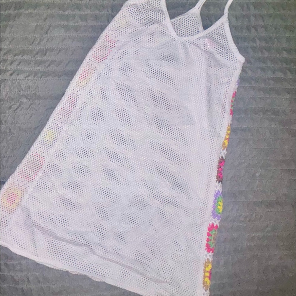 White Mesh Cover-Up with Colorful Side Accents